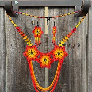 Handcrafted Floral Beaded Necklace and Earring Set